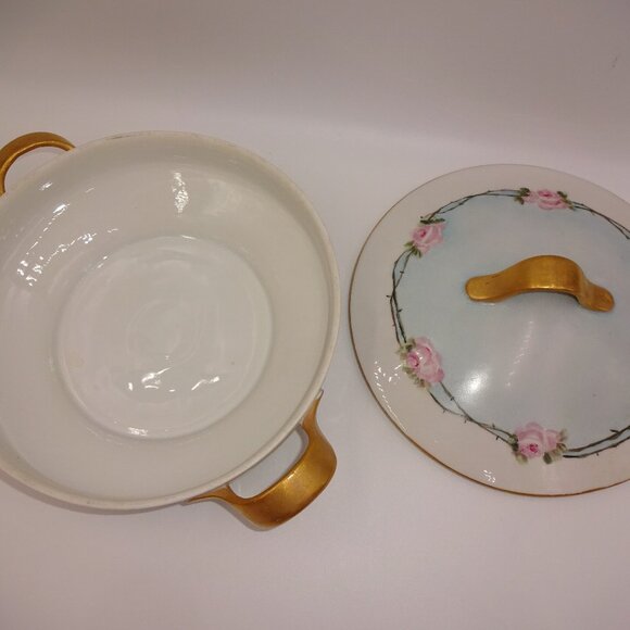 Vintage K&A Krautheim Selb Bavaria Vegetable Bowl & Lid White Blue Pink Roses - Picture 7 of 10